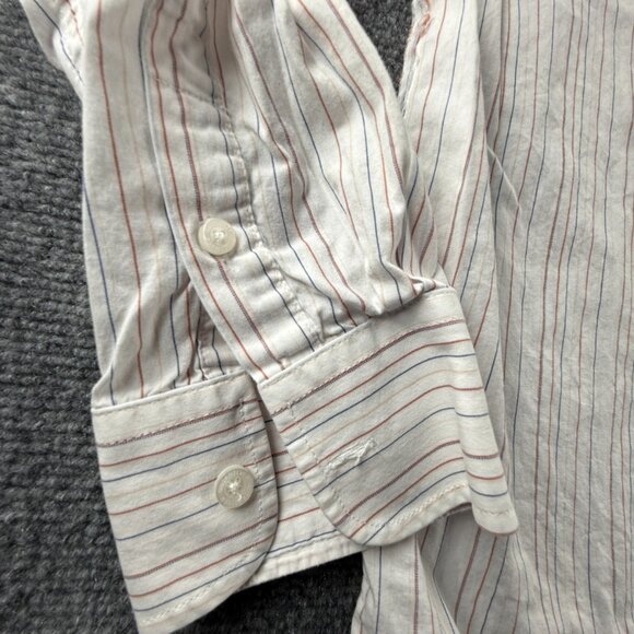 Quiksilver Blue Red Medium Striped Point Mens Shirt Button Up Surf Long Sleeve - Picture 8 of 16